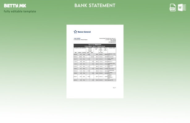 модерен стил Panama Banco Општи изводи од банка ексел шаблон